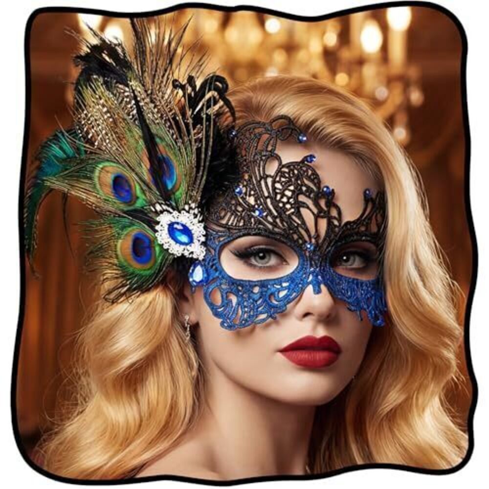 7156 Peacock Feather Venetian Mask, Lace Masquerade Masks , Accessories